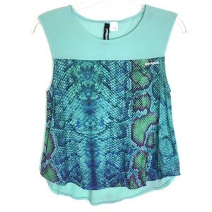 Desigual sleeveless a-line mint green mesh top snake print 
Size Large